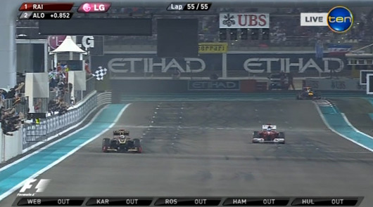 Kimi Raikkonen wins 2012 Abu Dhabi Grand Prix