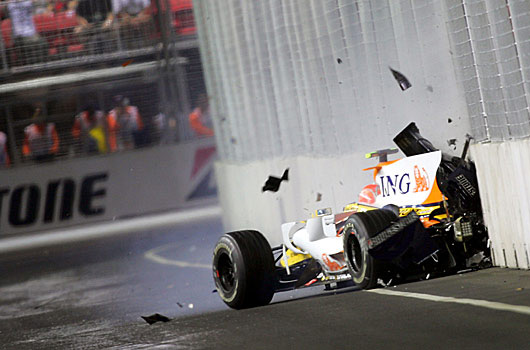 Nelson Piquet's crashed Renault - 2008 Singapore Grand Prix