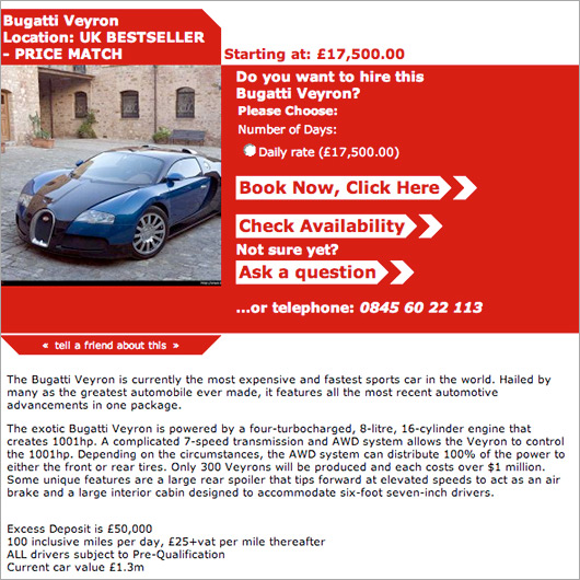Bugatti Veyron for hire